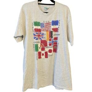Vintages 90s Flags of the World Single Stitch Shirt Adult XXL
